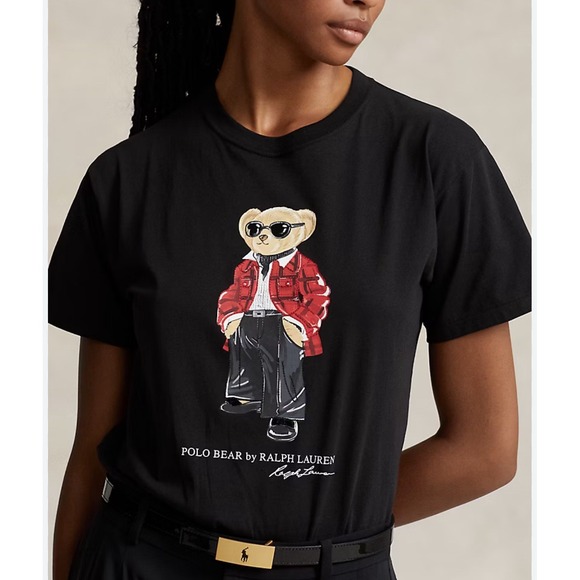 Polo Ralph Lauren Women's Polo Sunglass Bear Cotton Jersey Tee Black LARGE NWT - Picture 7 of 11